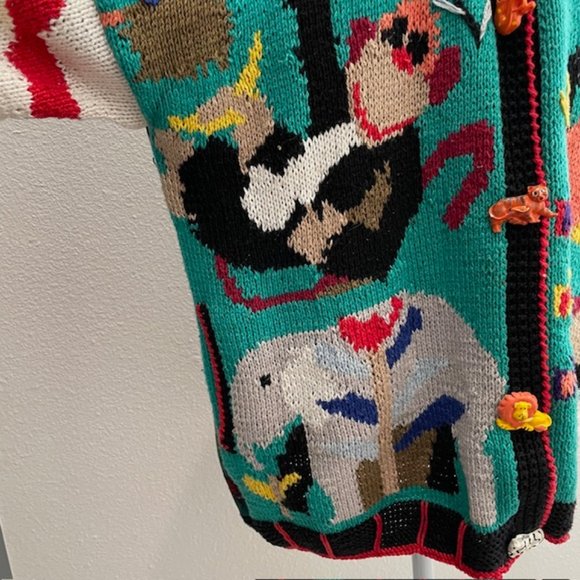 Vintage 90's Alfonso Pozo for Globetrotter "Jungle Animal" Cardigan Sweater - Picture 6 of 13